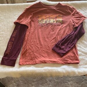 Boys Rust Orange and Maroon Layered Graphic Long Sleeve Tee Sonoma Hike